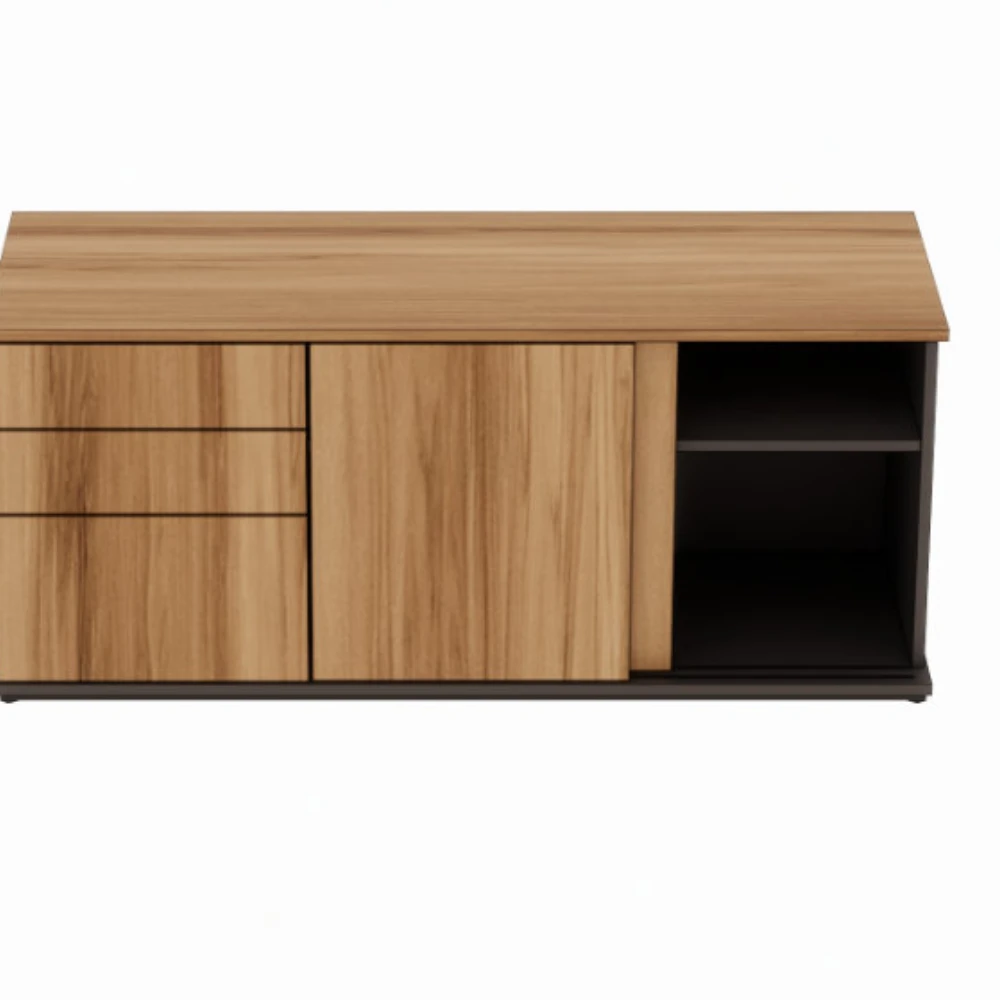 Armário credenza com 2 gavetas e 1 gavetão com porta de correr dupla Level